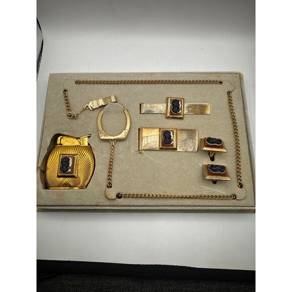Vintage 1960s Evans Elegance Mens Gold-Tone Roman Cameo Accessory Set - Picture 1 of 6